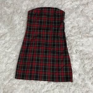 Plaid strapless dress